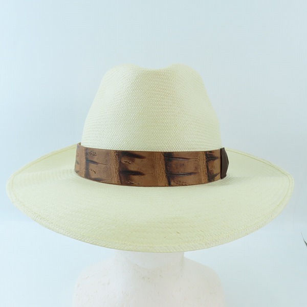 実際に弊社で買取させて頂いたBorsalino/ボルサリーノ 中折れ パナマハット ストローハット リボン ワニ革 リボン/59の画像 1枚目