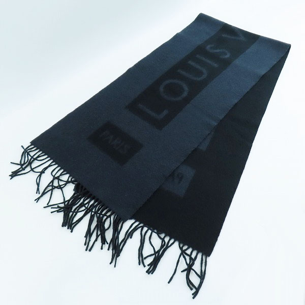 実際に弊社で買取させて頂いた【JPタグ】LOUIS VUITTON/ルイヴィトン カシミヤ マフラー ブラック/グレーの画像 1枚目