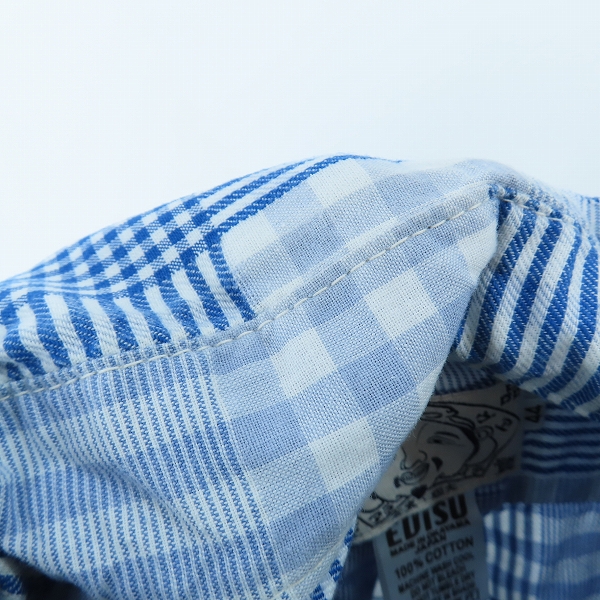 実際に弊社で買取させて頂いたEVISU/エヴィス チェック柄 ハーフボタン 半袖シャツ /44の画像 4枚目