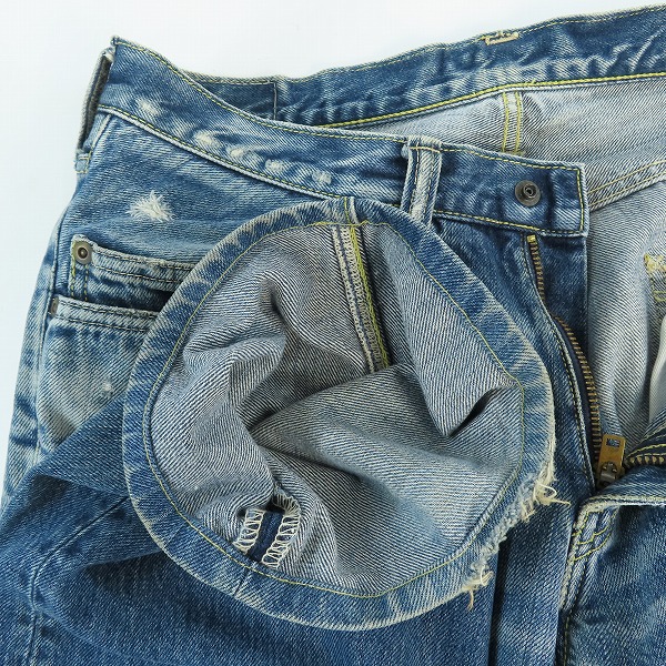 実際に弊社で買取させて頂いたBLUE BLUE/ブルーブルー ダメージ/リペア加工 ジップフライ デニムパンツ/31の画像 2枚目