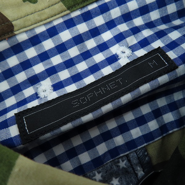 実際に弊社で買取させて頂いたSOPHNET./ソフネット パッチワーク ギンガムチェック 迷彩/カモフラ ボタンダウンシャツ/Mの画像 2枚目