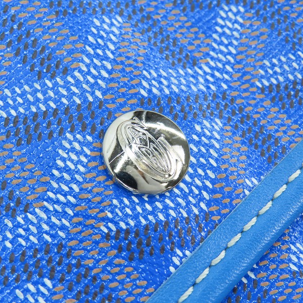 実際に弊社で買取させて頂いたGOYARD/ゴヤール サンルイPM PVC×レザー トートバッグ ブルー ポーチ付の画像 5枚目