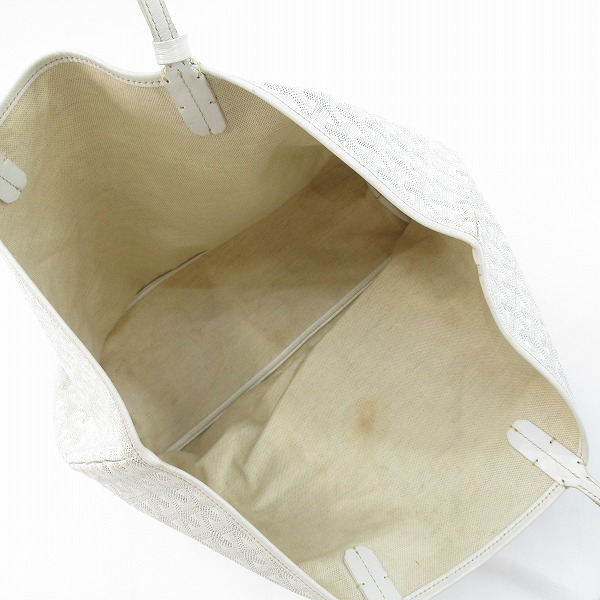 実際に弊社で買取させて頂いたGOYARD/ゴヤール サンルイPM PVC×レザー トートバッグ ホワイト ポーチ付の画像 4枚目