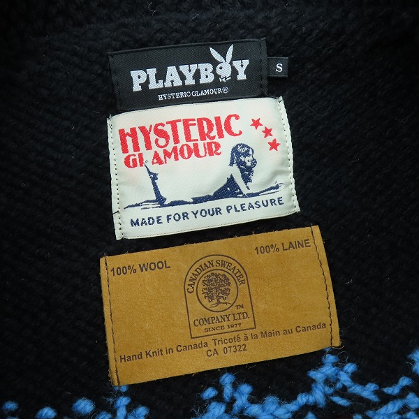 実際に弊社で買取させて頂いた【未使用】HYSTERIC GLAMOUR×PLAYBOY/ヒステリックグラマー×プレイボーイ ジップカウチンニット 1243ND01/Sの画像 2枚目