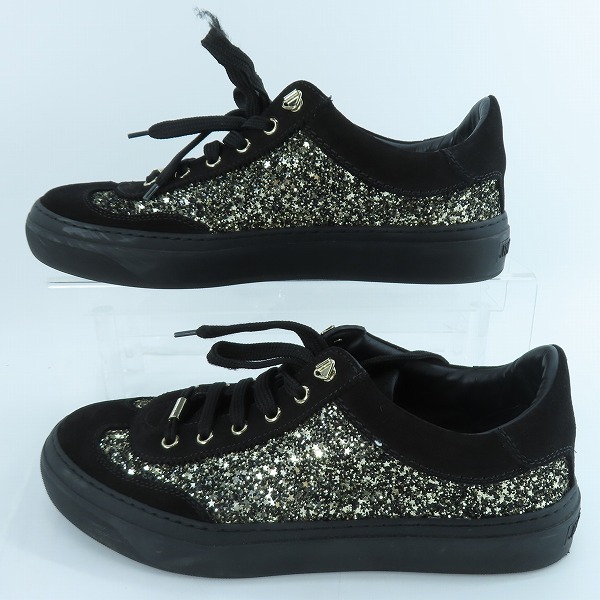 実際に弊社で買取させて頂いたJIMMY CHOO/ジミー チュウ グリッター ラメ ローカットスニーカー/42の画像 3枚目