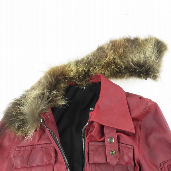 実際に弊社で買取させて頂いたNO ID./ノーアイディー 牛革/カウレザー ファー付き レザージャケット レッド/1の画像 2枚目