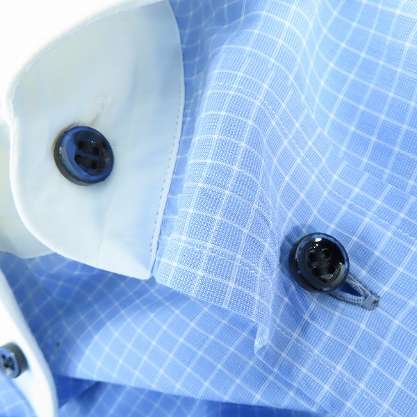 実際に弊社で買取させて頂いたBrioni/ブリオーニ コットン チェック 長袖 ボタンシャツ ブルー×ホワイト/43の画像 9枚目