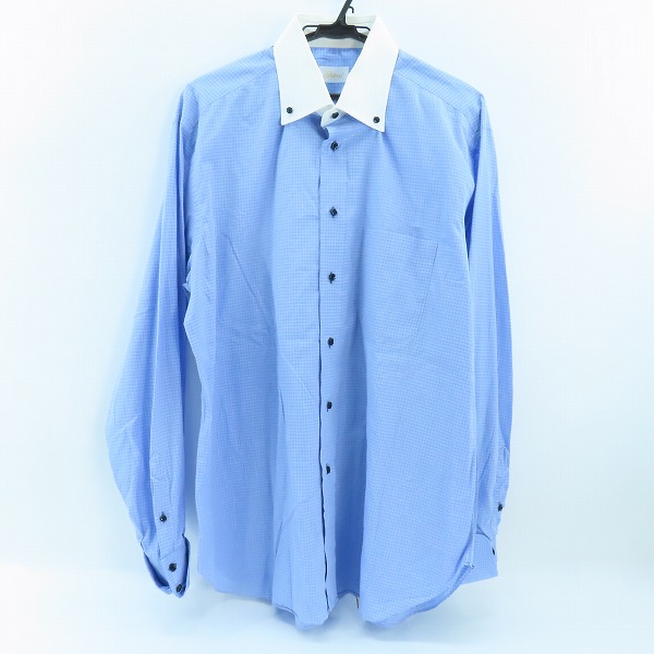 実際に弊社で買取させて頂いたBrioni/ブリオーニ コットン チェック 長袖 ボタンシャツ ブルー×ホワイト/43