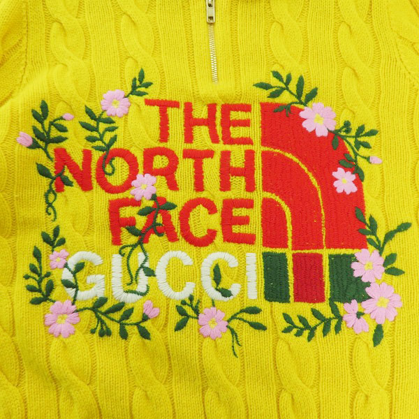 実際に弊社で買取させて頂いたTHE NORTH FACE × GUCCI/ノースフェイス×グッチ 22SS ロゴ刺繍ハーフジップニット 671687 XKB2A/Mの画像 6枚目