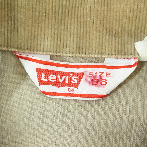 実際に弊社で買取させて頂いたLEVIS/リーバイス スモールe コーデュロイジャケット 1970年代 70505-1523/38の画像 2枚目