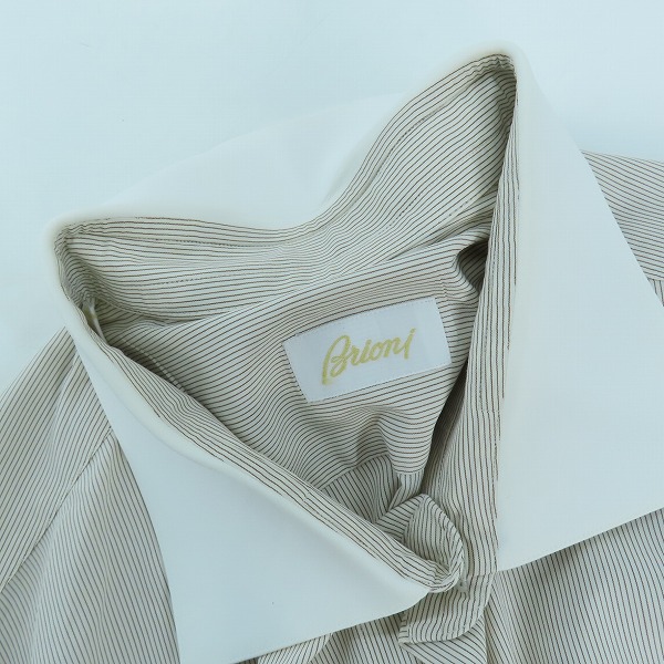 実際に弊社で買取させて頂いたBrioni/ブリオーニ コットン ストライプ 長袖 ボタンシャツ ホワイト×ブラウン/43の画像 7枚目