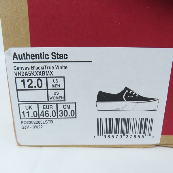 実際に弊社で買取させて頂いたVANS/バンズ AUTHENTIC STACKFORM/厚底ソールスニーカーVN0A5KXXBMX/30の画像 9枚目