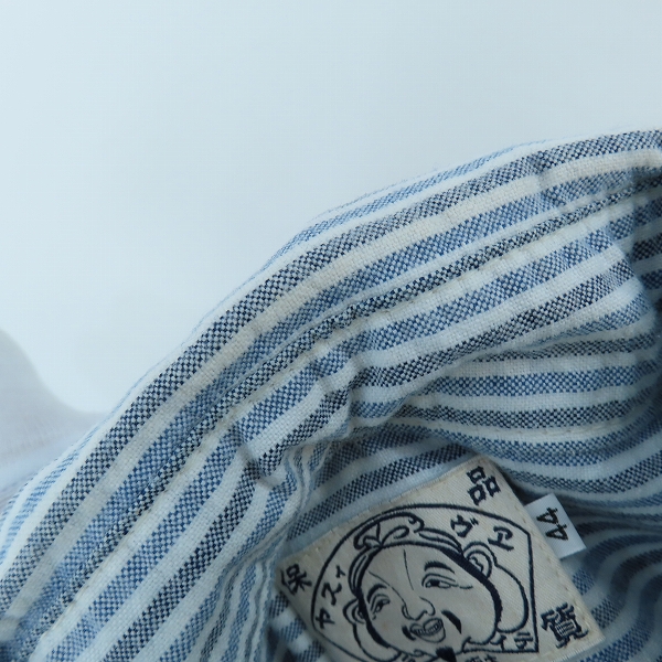 実際に弊社で買取させて頂いたEVISU/エヴィス ストライプ柄 ハーフボタン 半袖シャツ /44の画像 4枚目