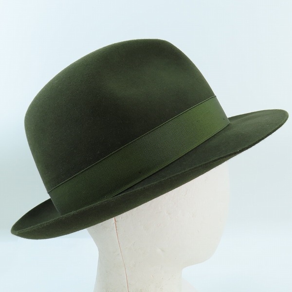 実際に弊社で買取させて頂いたBorsalino/ボルサリーノ 兎毛 リボン フェルト ハット カーキ/59の画像 4枚目