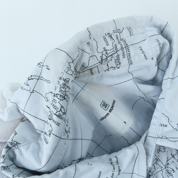 実際に弊社で買取させて頂いたuniform experiment/ユニフォームエクスペリメント WORLD MAP shirt 世界地図 ボタンダウンシャツ UE-200002/3の画像 4枚目