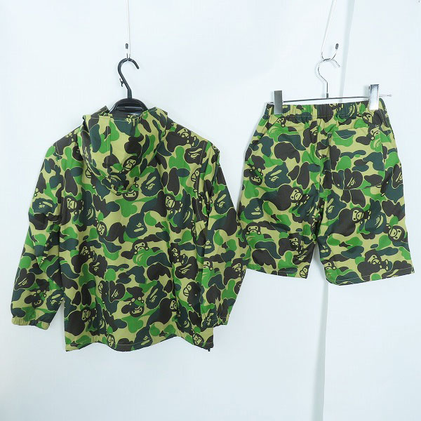 実際に弊社で買取させて頂いた 【未使用】A BATHING APE/アベイジングエイプ KID SABC CAMO MILO HOODIE JACKET/BEACH SHORTS/セットアップ 子供服/140の画像 1枚目