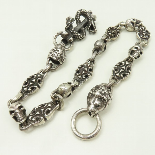 実際に弊社で買取させて頂いたGabor/ガボール スネークキーパーwスカルプテッドオーバルスカルライオンウォレットチェーン