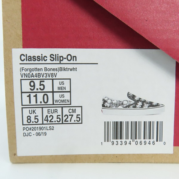 実際に弊社で買取させて頂いたVANS/バンズ スカル柄 CLASSIC SLIP-ON Forgotten Bones クラシック スリッポン ブラック VN0A4BV3V8V/27.5の画像 9枚目