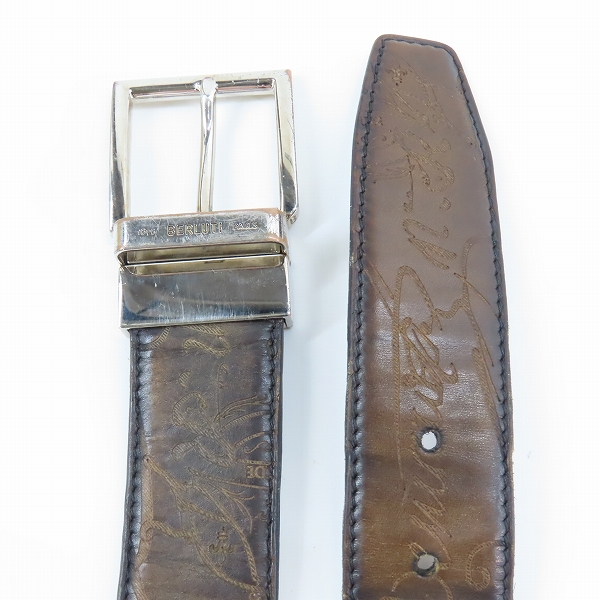 実際に弊社で買取させて頂いたBerluti/ベルルッティ カリグラフィ スクエア型バックル レザーベルトの画像 1枚目