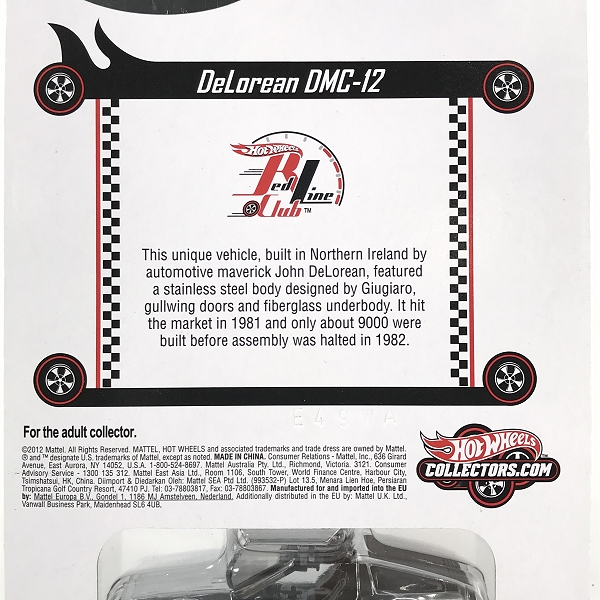 実際に弊社で買取させて頂いた【未開封】Hot Wheels/ホットウィール Red line Club/レッドラインクラブ Delorean DMC-12/デロリアンの画像 7枚目