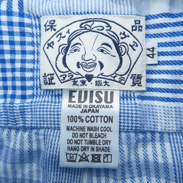 実際に弊社で買取させて頂いたEVISU/エヴィス チェック柄 ハーフボタン 半袖シャツ /44の画像 2枚目