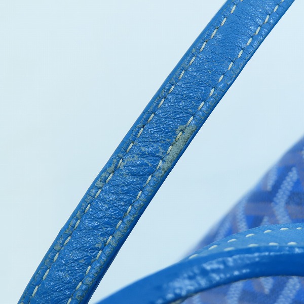 実際に弊社で買取させて頂いたGOYARD/ゴヤール サンルイPM PVC×レザー トートバッグ ブルー ポーチ付の画像 7枚目