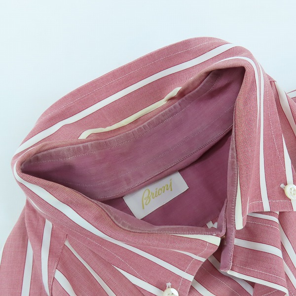実際に弊社で買取させて頂いたBrioni/ブリオーニ ストライプ コットン 長袖 ボタンシャツ レッド×ホワイト/Ⅴの画像 6枚目