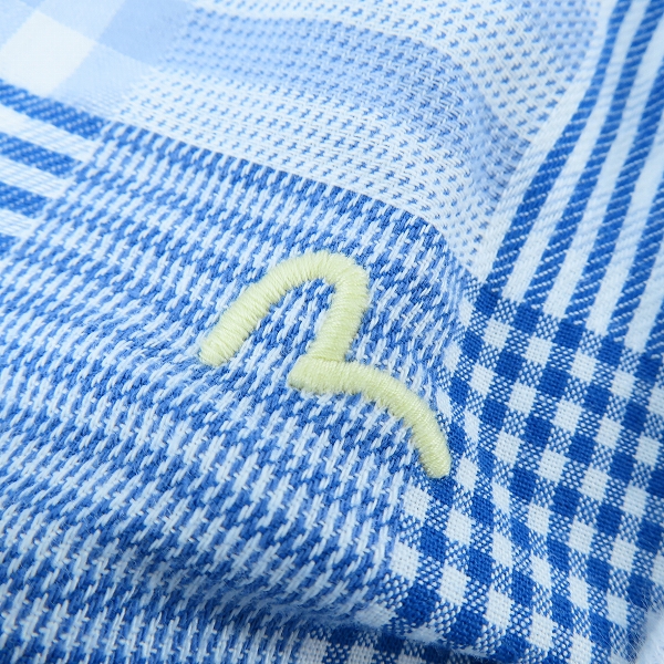 実際に弊社で買取させて頂いたEVISU/エヴィス チェック柄 ハーフボタン 半袖シャツ /44の画像 5枚目