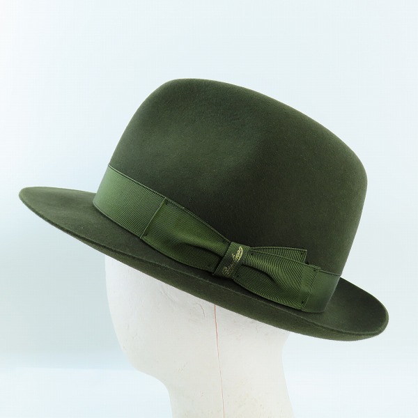 実際に弊社で買取させて頂いたBorsalino/ボルサリーノ 兎毛 リボン フェルト ハット カーキ/59の画像 2枚目