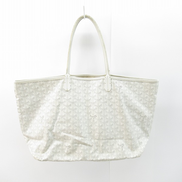 実際に弊社で買取させて頂いたGOYARD/ゴヤール サンルイPM PVC×レザー トートバッグ ホワイト ポーチ付の画像 1枚目