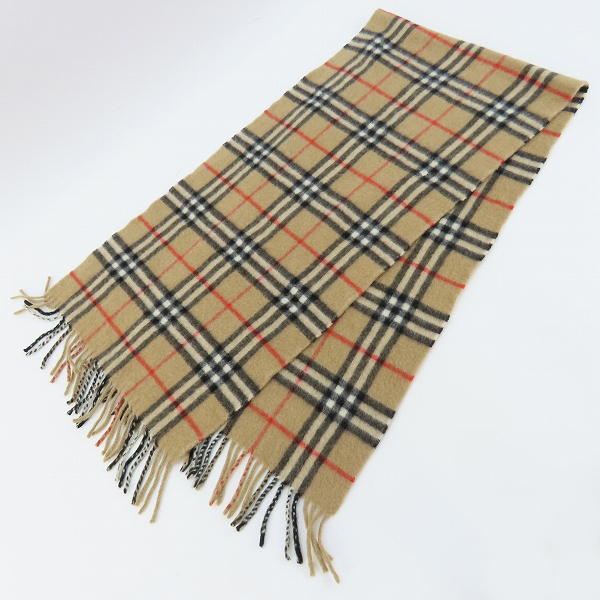 実際に弊社で買取させて頂いたBurberrys/バーバリー 90s カシミヤ ノバチェック フリンジマフラーの画像 5枚目