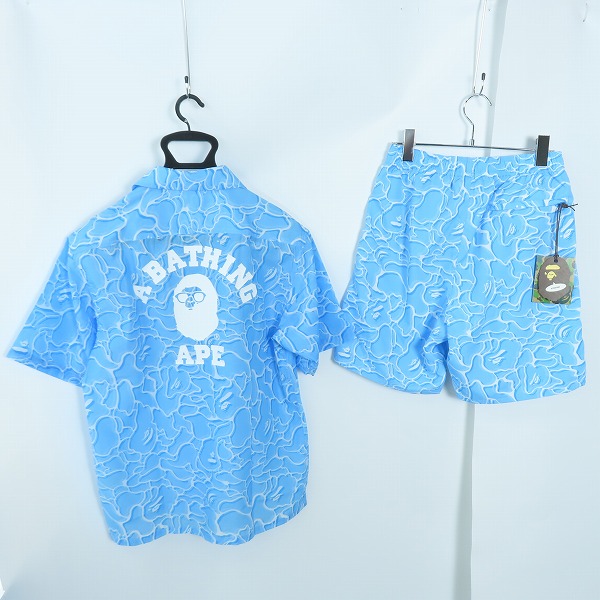 実際に弊社で買取させて頂いた【未使用含む】A BATHING APE/アベイジングエイプ ABC SEA SURFACE CAMO OPEN COLLAR SS SHIRT/ハーフパンツ/セットアップ/Sの画像 1枚目