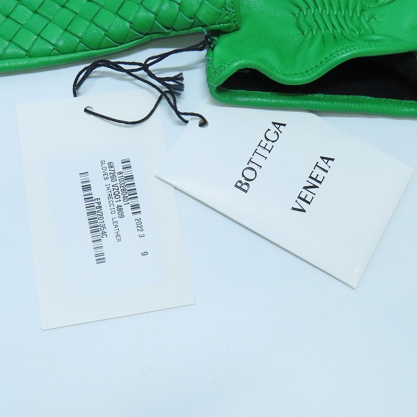 実際に弊社で買取させて頂いた【未使用】BOTTEGA VENETA/ボッテガヴェネタ イントレチャートレザーグローブ グリーン 687260 VZQ01 の画像 7枚目