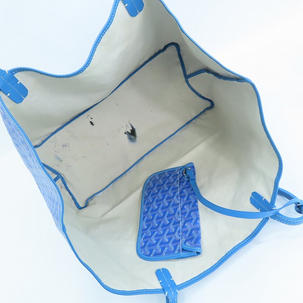 実際に弊社で買取させて頂いたGOYARD/ゴヤール サンルイPM PVC×レザー トートバッグ ブルー ポーチ付の画像 3枚目