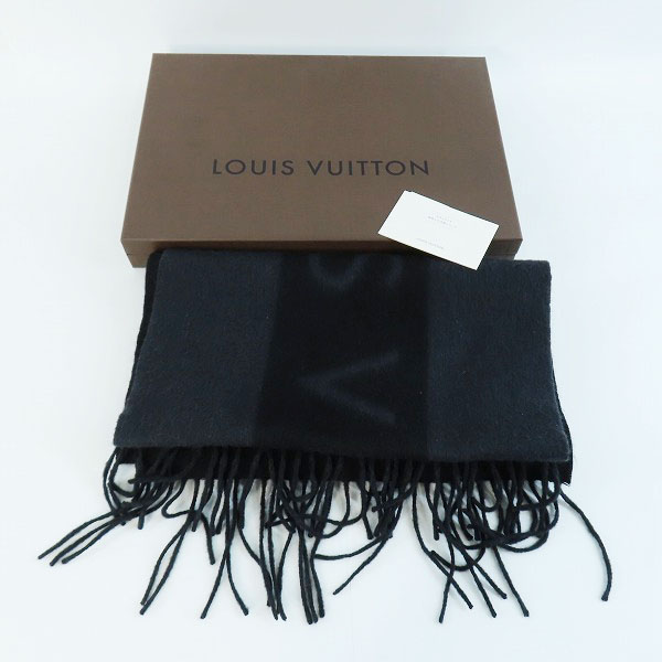 実際に弊社で買取させて頂いた【JPタグ】LOUIS VUITTON/ルイヴィトン カシミヤ マフラー ブラック/グレーの画像 5枚目