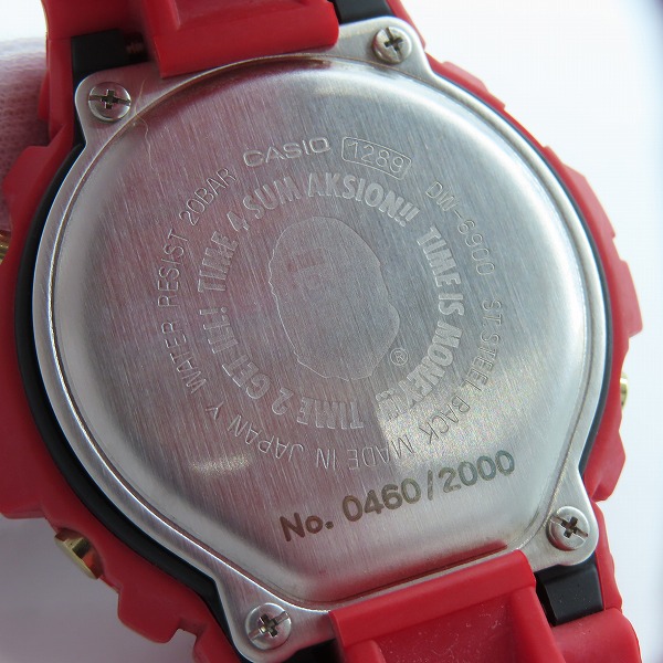 実際に弊社で買取させて頂いたG-SHOCK×A BATHING APE/Gショック×エイプ コラボ/2000本限定 三つ目/赤 DW-6900【動作未確認】の画像 3枚目