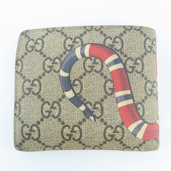 実際に弊社で買取させて頂いたGUCCI/グッチ GGスプリーム スネーク柄 二つ折り財布 ウォレット 451266-480199の画像 1枚目