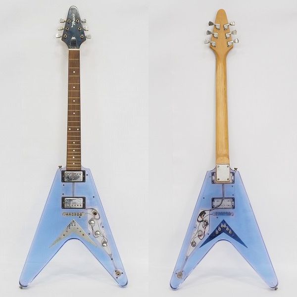 実際に弊社で買取させて頂いた★【弦無し】Mavis/メイビス フライングVタイプ アクリルボディ スケルトン エレキギターの画像 1枚目