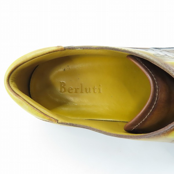 実際に弊社で買取させて頂いたBERLUTI/ベルルッティ カリグラフィプリント レザーローカットスニーカー ブラウン系 0175/8.5の画像 4枚目