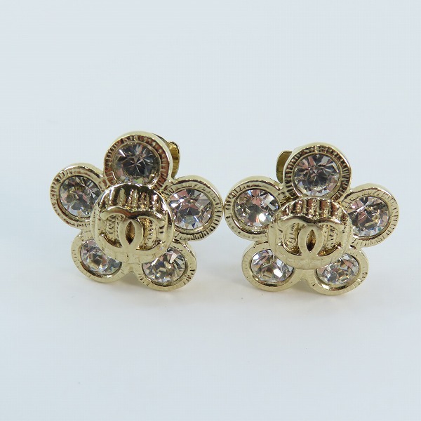 実際に弊社で買取させて頂いたCHANEL/シャネル フラワー×ココマーク ラインストーン イヤリング 両耳 07Aの画像 1枚目