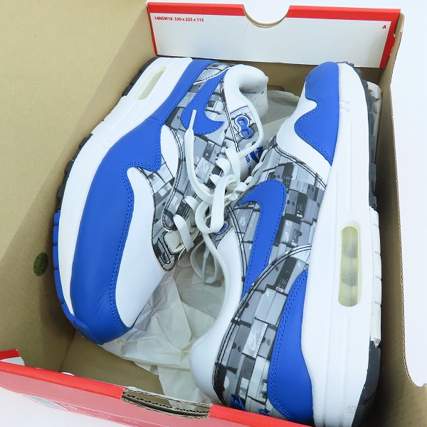実際に弊社で買取させて頂いたNIKE×atmos/ナイキ×アトモス AIR MAX 1 PRNT/エアマックス1 プリント BLUE WE LOVE NIKE AQ0927-100/28の画像 7枚目