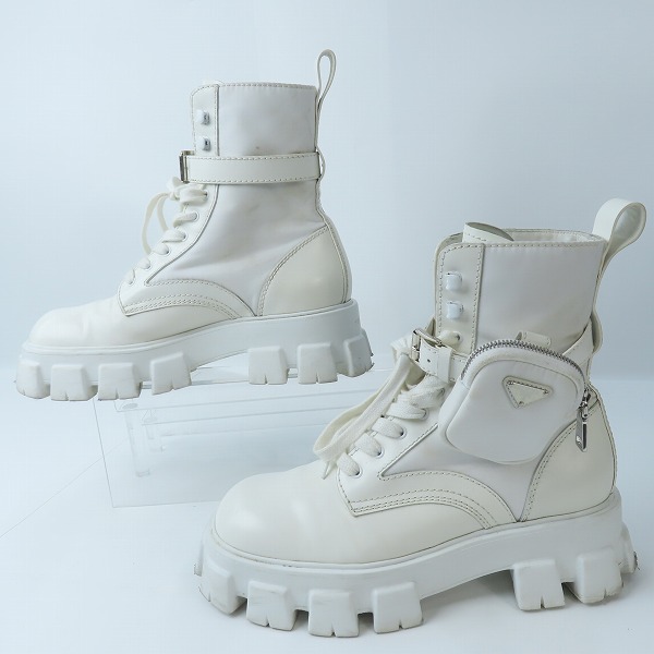 実際に弊社で買取させて頂いたPRADA/プラダ モノリス ポーチ付きレザーコンバットブーツ 2UE007/9の画像 3枚目