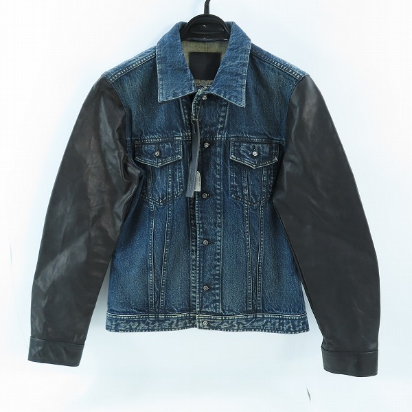実際に弊社で買取させて頂いた【未使用】BACKLASH/バックラッシュ カーフレザー スリーブ 切替 デニムジャケット 1566-03/L