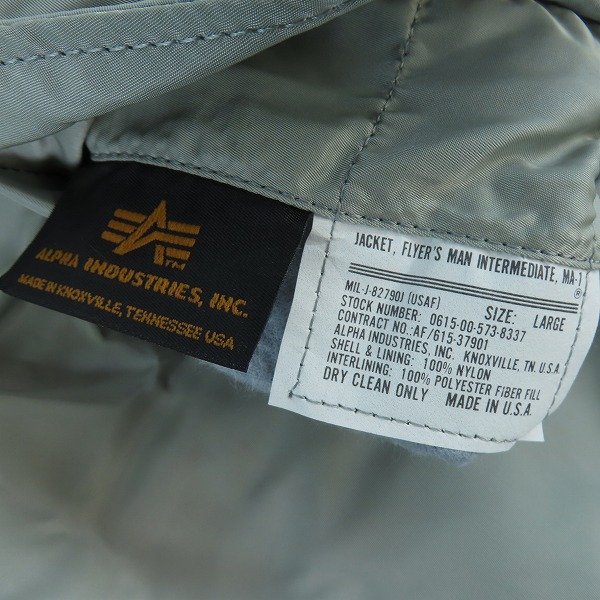 実際に弊社で買取させて頂いたALPHA INDUSTRIES/アルファインダストリーズ フライトジャケット MA-1 グレー/オレンジ MIL-J-82790J/Lの画像 4枚目