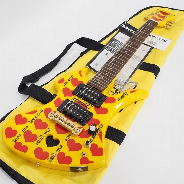 実際に弊社で買取させて頂いた★FERNANDES Burny/バーニー YH-JR.HY 2009 X Japan hideモデル イエローハート アンプ内蔵 ミニエレキギター ケース付