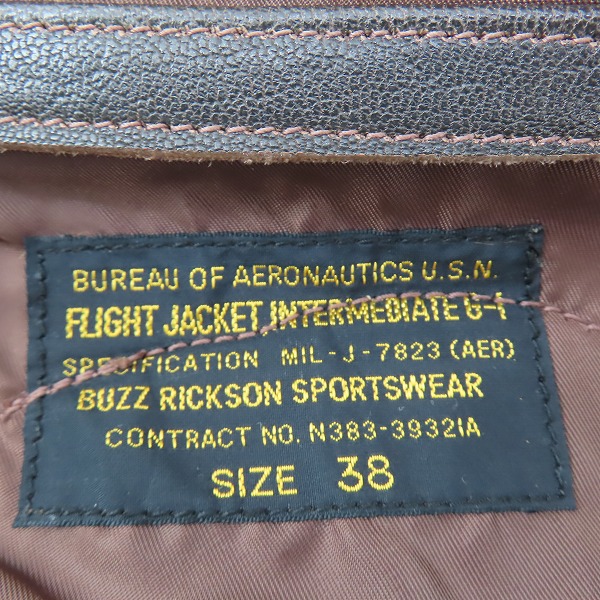 実際に弊社で買取させて頂いたBUZZ RICKSON'S/バズリクソンズ G-1 ゴートスキン レザーフライトジャケット BR80096/BR80114/38の画像 4枚目