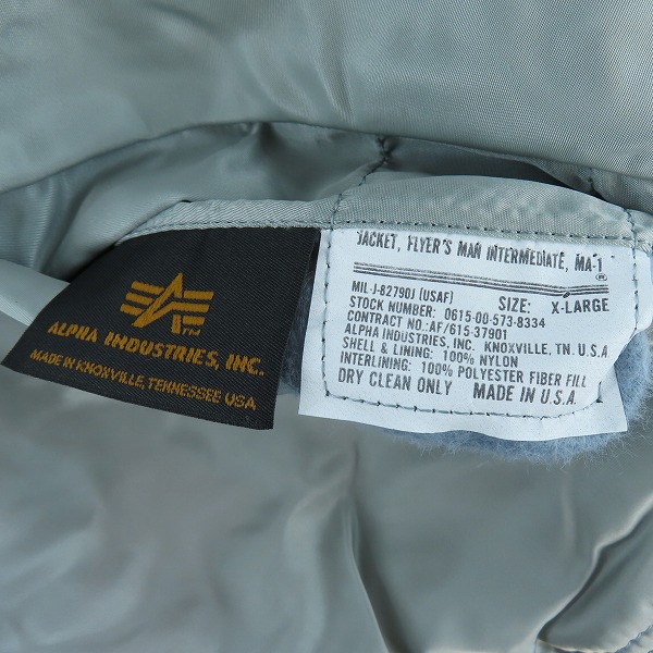 実際に弊社で買取させて頂いたALPHA INDUSTRIES/アルファインダストリーズ フライトジャケット MA-1 グレー/オレンジ MIL-J-82790J/XLの画像 4枚目