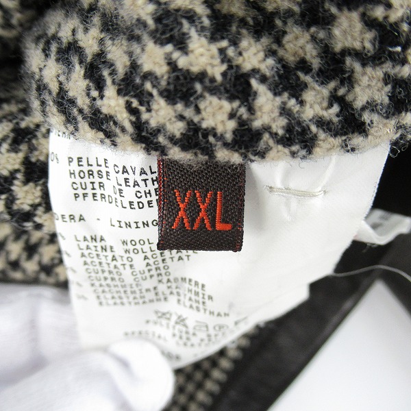 実際に弊社で買取させて頂いたETRO/エトロ 裏地千鳥柄 ホースレザー シングルライダースジャケット XXLの画像 3枚目