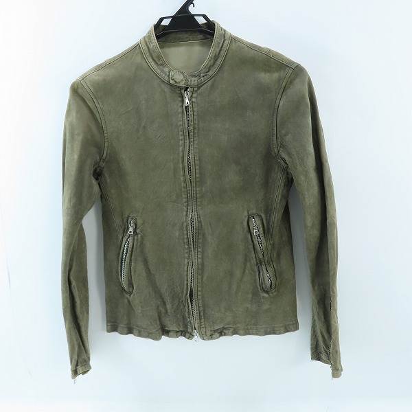 実際に弊社で買取させて頂いたISAMUKATAYAMA BACKLASH/カーフスエード/バイオウォッシュシングルライダースジャケット カウレザー 1255-03/M