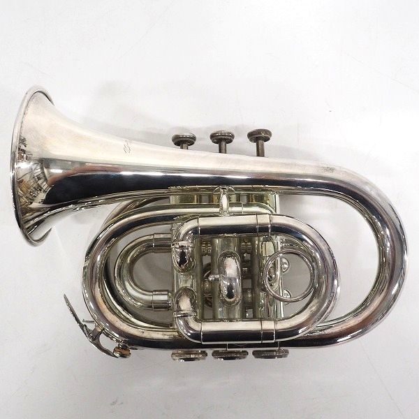 実際に弊社で買取させて頂いた【難有り】Minerva/ミネルバ MPT100S ポケットトランペット シルバー マウスピース/ハードケース付の画像 2枚目
